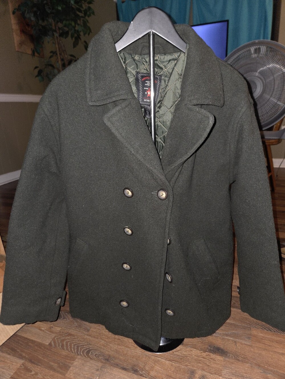 Vintage American Eagle OutfitterMen's Double-Breasted Wool Peacoat - Olive Green